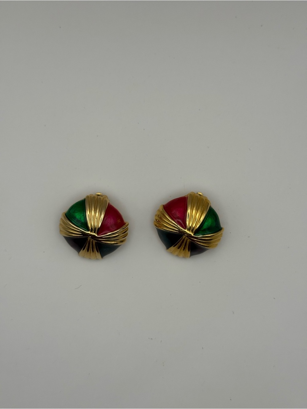 Vintage Designer Signed Gay Boyer Pinwheel Clip Earrings, Gold Tone